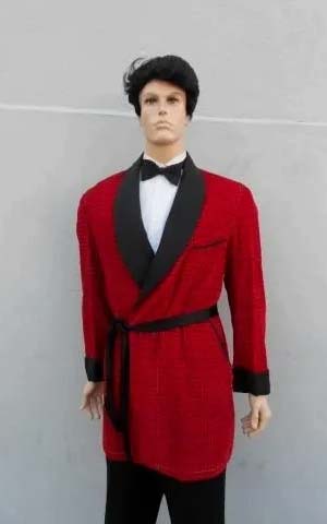Red Velvet Smoking Short Robe